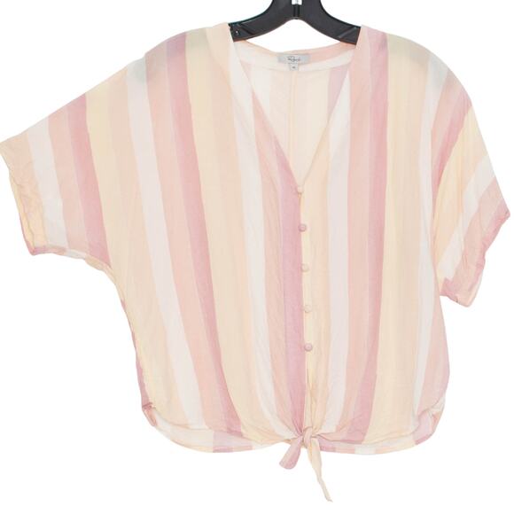 Rails Top Boho Cottage Coastal Grandma Soft Girl Button Up Tie Stripe Medium - Picture 1 of 8